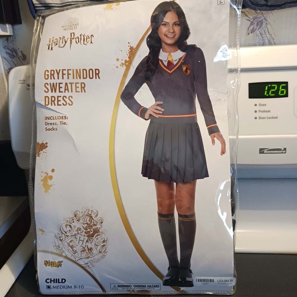 Spirit Harry Potter Gryffindor Sweater Dress Child M 8-10 Gray New Costume Set
